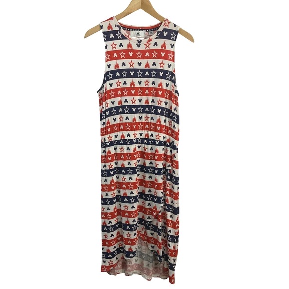 Disney Parks Dress Womens Medium Mickey Castle Patriotic Maxi Tank Theme Park - Picture 1 of 15